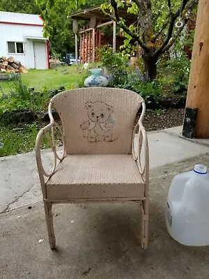  Antique Music Box Seat Child's Chair Rattan Bentwood Wicker Painted Teddy Bear. • $20