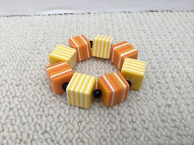 Yellow & Orange Candy Cubes & Black Beads Expandable Elasticated Bracelet • £3