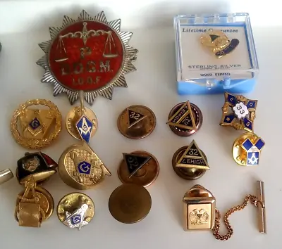 Vintage Lot Of 19 Masonic Freemasonsry  Pins Cufflinks Tie Clip 1 Shriner • $30.77