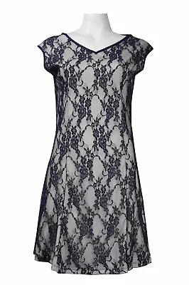 AA Studio Floral Lace Overlay Shift Dress Size 12 14 16 Navy Blue Nude NWT $39 • $19.99