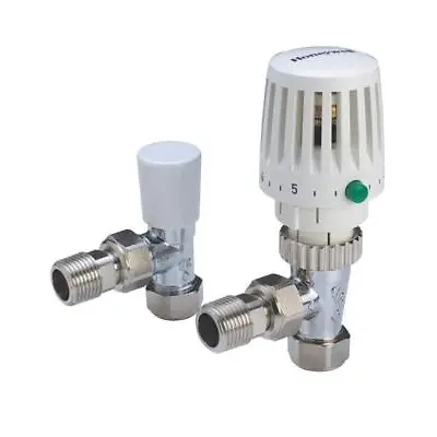 8mm Honeywell Valencia 120 Angled Thermostatic Radiator Valve & Lockshield Set • £26.59