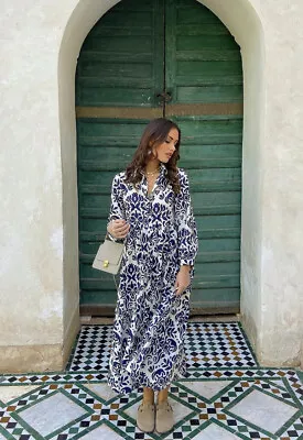 $59 • Buy Zara Nwt Woman Cotton Printed Midi Dress Blue | 2183/066 All Sizes