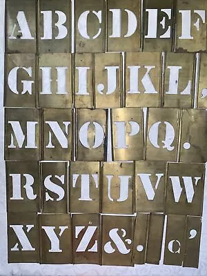 Vintage Interlocking Brass Stencil 2  Complete Letter Full Set + Punctuation • $20