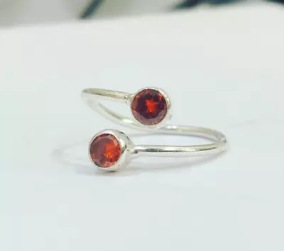 925 Solid Sterling Silver Natural Garnet Cut Adjustable Dainty Ring Ethnic Gift • $44.99