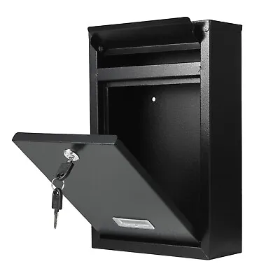 Black Large Letter Box Post Mail Box Wall Mounted Post Box Lockable With Keys • £14.95