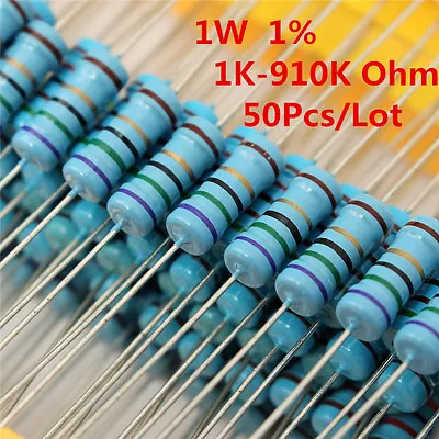50Pcs 1W 1 Watt Metal Film Resistor ±1% 1K -910K Ω Ohm 1 K - 910 K • $2.74