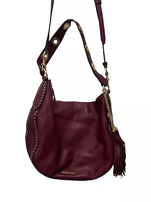 Michael Kors Plum Purple Fringe Tassel Gold Accents Hobo Bag Shoulder/Satchel • $45