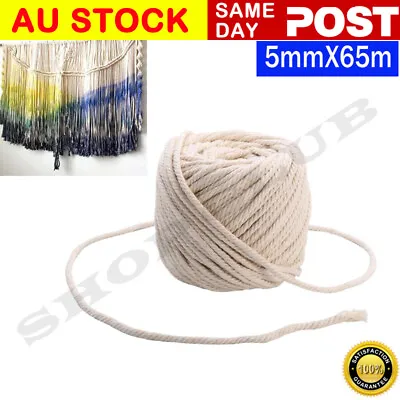 5mm/65M Macrame Rope Natural Beige Cotton Twisted Cord Artisan Hand Craft AU • $14.90