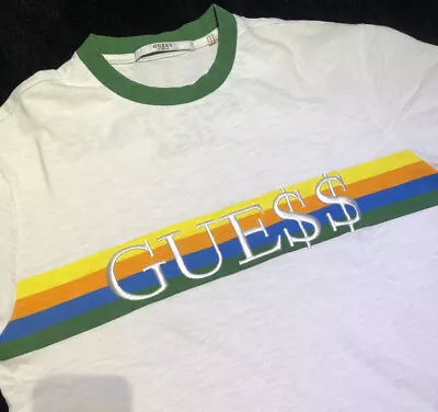 ASAP GUESS Ringer Rainbow T Shirt Medium Green A$AP ROCKY 100% Authentic • £59.99