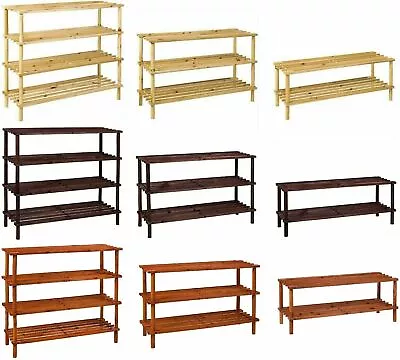 £11.99 • Buy Wooden Slated Wood Shoe Rack Stand Holder Organizer 2 / 3 / 4 Tier Die Color    