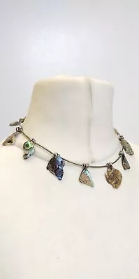 Vintage Abalone Shell White​ Metal Beaded Choker Statement Necklace • £10