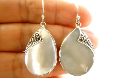 Mother Of Pearl Ornate 925 Sterling Silver Dangle Drop Earrings • $39