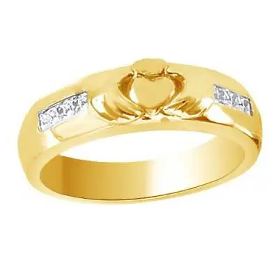 1/3 Ct Prcess Cut Simulated 14K Yellow Gold Plated 925 Men's Claddagh Band Rg • $591.17