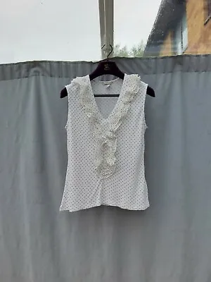£3.50 • Buy H&M White Black Polka Dot Viscose Jersey Frilly T Shirt Size M