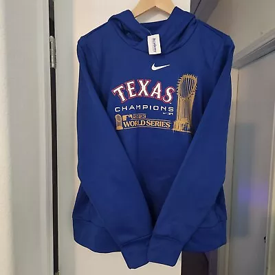 NEW Texas Rangers Nike 2023 World Series Pullover Hoodie Royal Blue Mens Lg NWT • $59.79