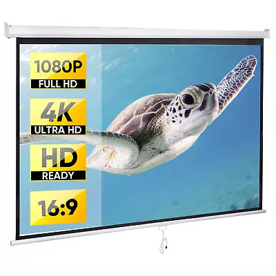 80  16:9 Manual PullDown Retractable Projector Screen HD 4K Movie Theater Home • $46.58