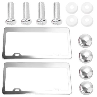 2Pcs Chrome Stainless Steel Metal License Plate Tag Cover Screw Caps Universal • $11.07