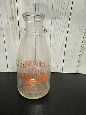 Thomas Dairy Orange Pyro One Quart Milk Bottle MiamiFlorida! • $29.99