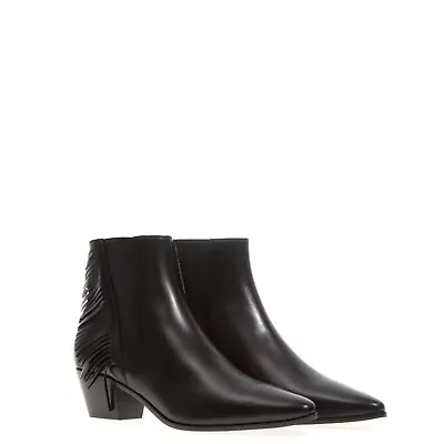 SAINT LAURENT Wyatt Fringe Chelsea Ankle Boots Black Size 37 • $595