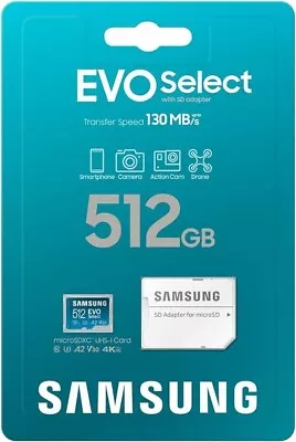 Samsung EVO Select 512GB MicroSD Memory Card 130MB/s Brand New Free Shipping • $54.95