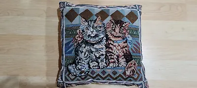 Vintage Cat Tapestry Decorative Throw Pillow Cat 12  Square cream Color Back • $10