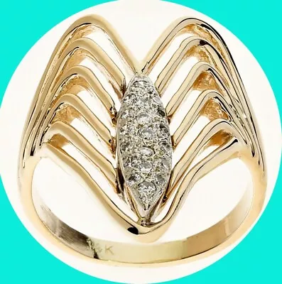 $475 • Buy H Color Diamond 6 Row ‘V’ Ring 14K Yellow Gold  .15CT  Size 9 1/4