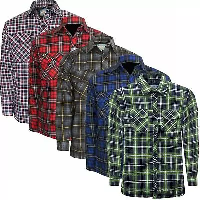 Mens Padded Button Quilted Thick Lumberjack Check Work Warm Thick Shirt Jacket • £16.99