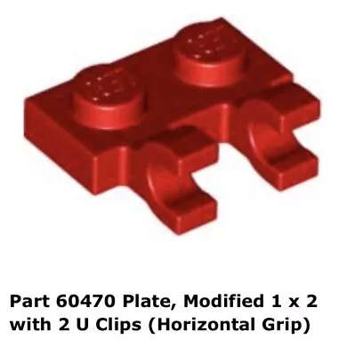 Lego 1x 60470 Red Plate Modified 1 X 2 With 2 U Clips (Horizontal Grip) 8039 • $6.29