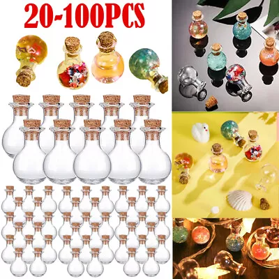 20-100x Small Mini Glass Bottles With Wooden Cork Tiny Wishing Vials Wholesale • $8.99