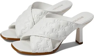 Michael Kors Gideon Mule Slide Optic White Logo Sandals Size:5M • $49.99