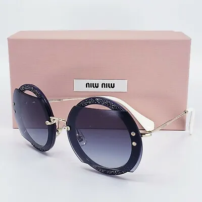 🍀MIU MIU GLITTER MU 06SS VYU-5D1 Gold/Dark Violet Crystal Pave Round Sunglasses • $229.95
