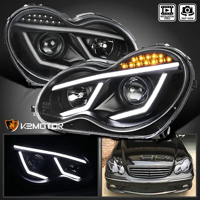 Fits Black 2001-2007 Mercedes Benz W203 C230 C240 LED Strip Projector Headlights • $225.02