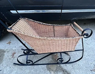 Vintage Victorian Doll Sleigh Snow Ride Baby Doll Wicker Wrought Iron Wood Buggy • $50