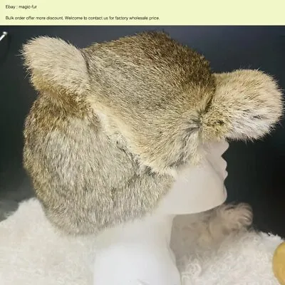Real Rabbit Fur Hat Full Fur Pelt Ushanka Trapper Hat Bucket Ski Cap W Ear Charm • $25.90