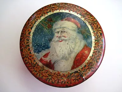 Vintage Christmas Art Deco Tin W/ Santa & Poinsettias Pictured  * • $92