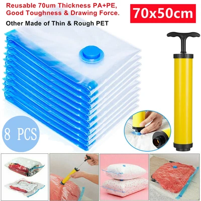 £7.09 • Buy 8x 50cm*70cm STRONG VACUUM STORAGE SPACE SAVING BAGS VAC SAVER BAG W/PUMP