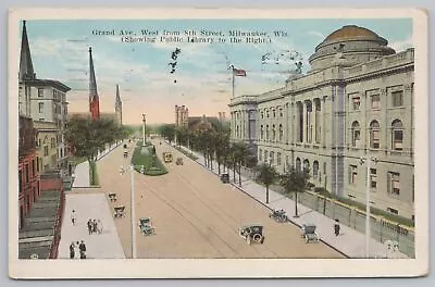 Main Street~Grand Avenue~View Of Public Library~Milwaukee W.I.~1927~Vintage PC • $1.35