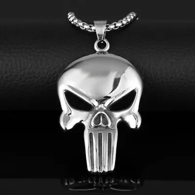 Mens Silver Punisher Skull Pendant Necklace Gothic Punk Retro Rock Biker Jewelry • $11.99