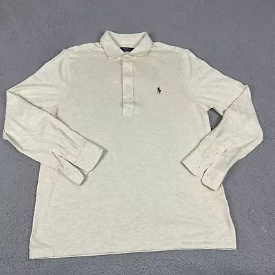 Polo Ralph Lauren Shirt Men Large Beige 100% Cotton Classic Long Sleeve Collared • $19.99