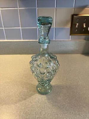 11  Vintage Mod Dep Decanter Embossed Grapes Blue/Green Glass Preowned • $14.99