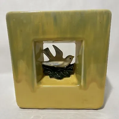 VINTAGE 1951 MCM MCCOY YELLOW AND GREEN ARCATURE SQUARE CUT-OUT PLANTER W BIRD • $18.99