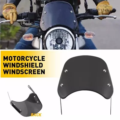 Universal Motorcycle 5-7'' Round Headlight Fairing Windshield Windscreen Black • $19.99