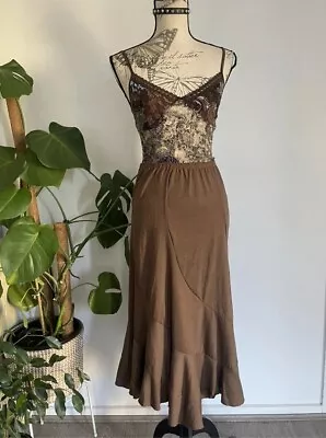 Vintage 90s Y2k Brown Tiered Flowy Maxi Skirt Sz 14 Fairy Pixie Peasant Goth • $45