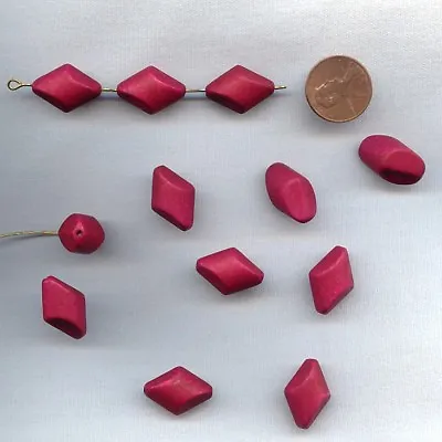 12 VINTAGE WEST GERMAN RED WASHED ACRYLIC 20x14mm. DIAGONAL CUT TUBE BEADS  5019 • $2.99