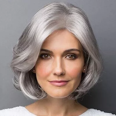 100% Human Hair New Women's Short Silver Gray Straight Full Wigs • $13.22