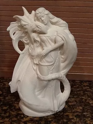 MAIDEN WITH DRAGON   Fantasy  Wizard Warlock  CERAMIC BISQUE U-PAINT  • $22