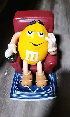 M&M Vintage Yellow Peanut Candy Dispenser On Recliner 1999 Bear Slippers 8.25 In • $35