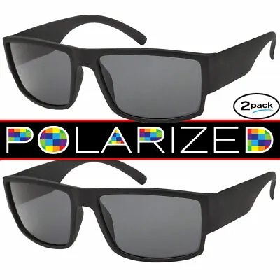 Polarized Sunglasses Mens OG 2 Pack Classic Locs Style Flat Top All Black Glass • $10.95