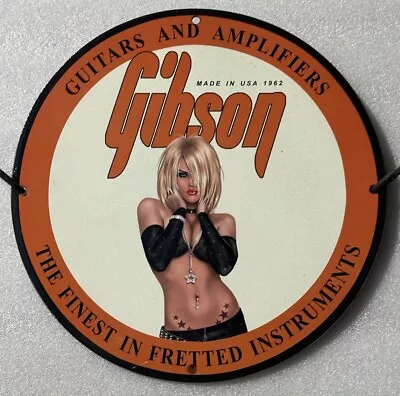 Classic Gibson Guitars And Amplifiers Usa 1962 Girl Pinup Porcelain Enamel Sign. • $180