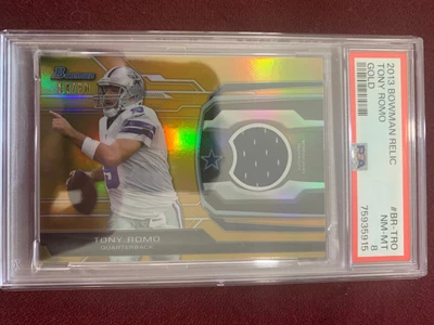 $35 • Buy Tony Romo 2013 Bowman Gold Jersey Relic 14/50 PSA 8 NM-Mint